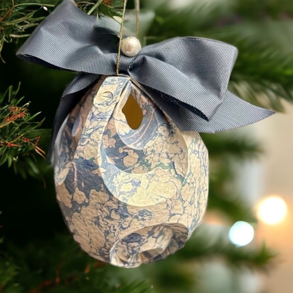 Blue and White Marble Paper Origami Ornament - Picture 2 of 10